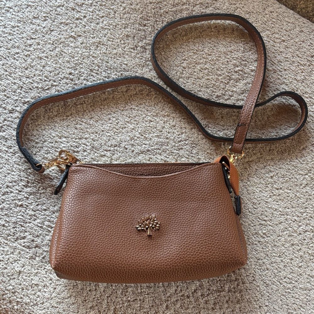 Tory Burch Tan Pebbled Leather Crossbody with Gold Logo